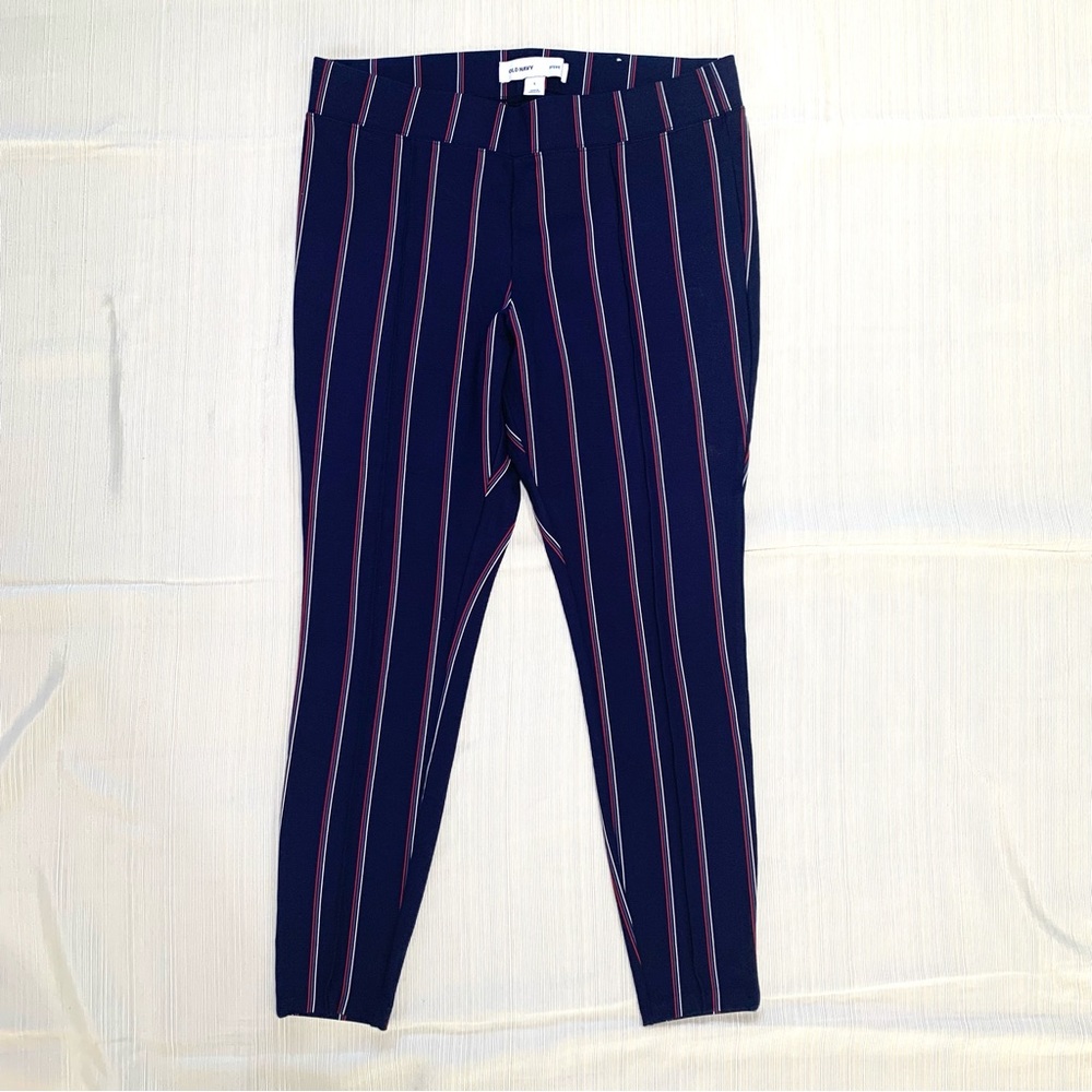 Old Navy Stripe Ponte Pixie Skinny Pants Navy High Rise Stretch NWOT L Women